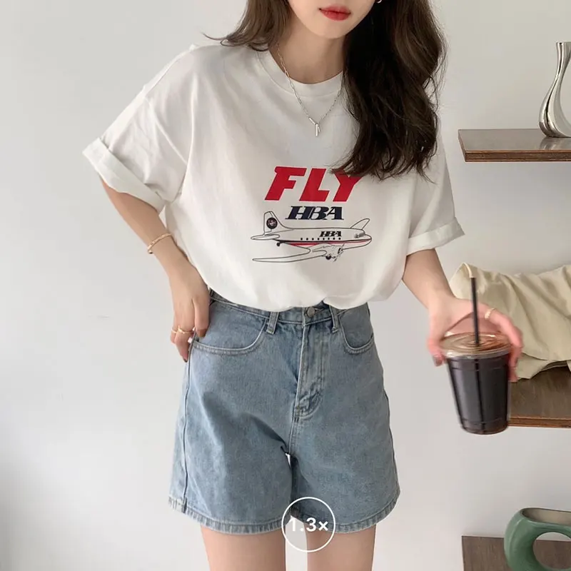 Simple Letter Printed Vintage Fresh Loose Plane Pattern Short Sleeve Hot Sale Summer Spring Women T-shirts Tops
Simple Letter Printed Vintage Fresh Loose Plane Pattern Short Sleeve Hot Sale Summer Spring Women T-shirts Tops