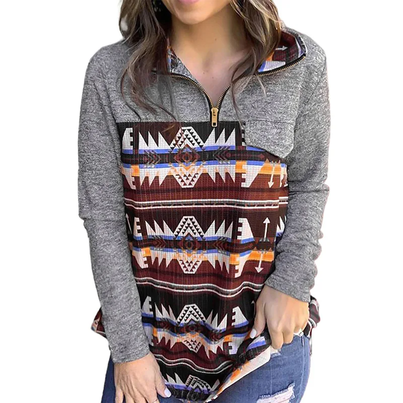 European and American Women's Autumn New Zipper Splicing Pullover Bohemian Print Straight Cylinder Type
European and American Women's Autumn New Zipper Splicing Pullover Bohemian Print Straight Cylinder Type