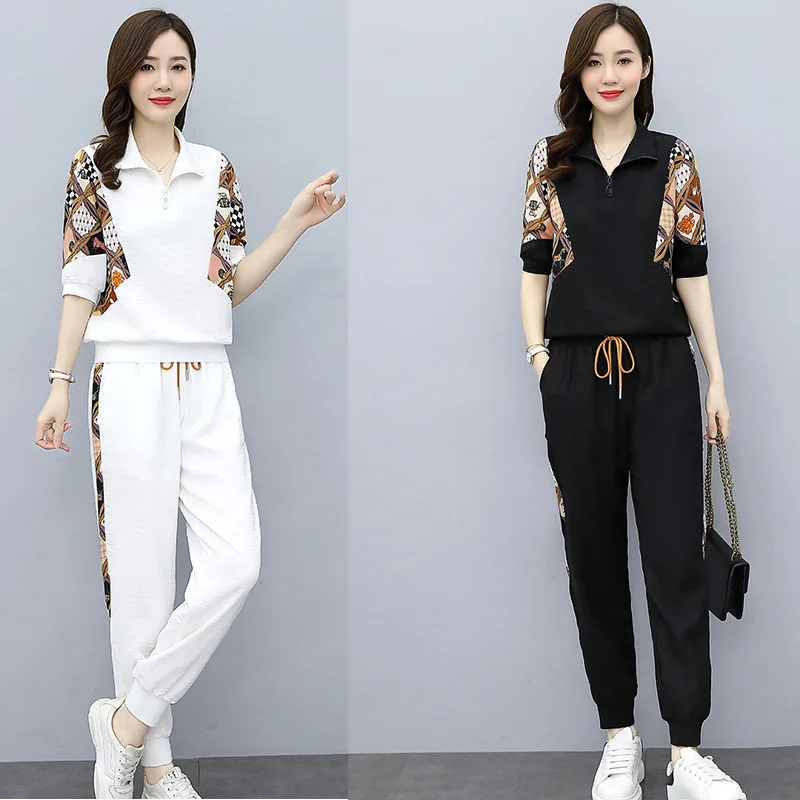 Ladies casual suit 2021 summer women's trousers short sleeve fashion sports two-piece suit
Ladies casual suit 2021 summer women's trousers short sleeve fashion sports two-piece suit