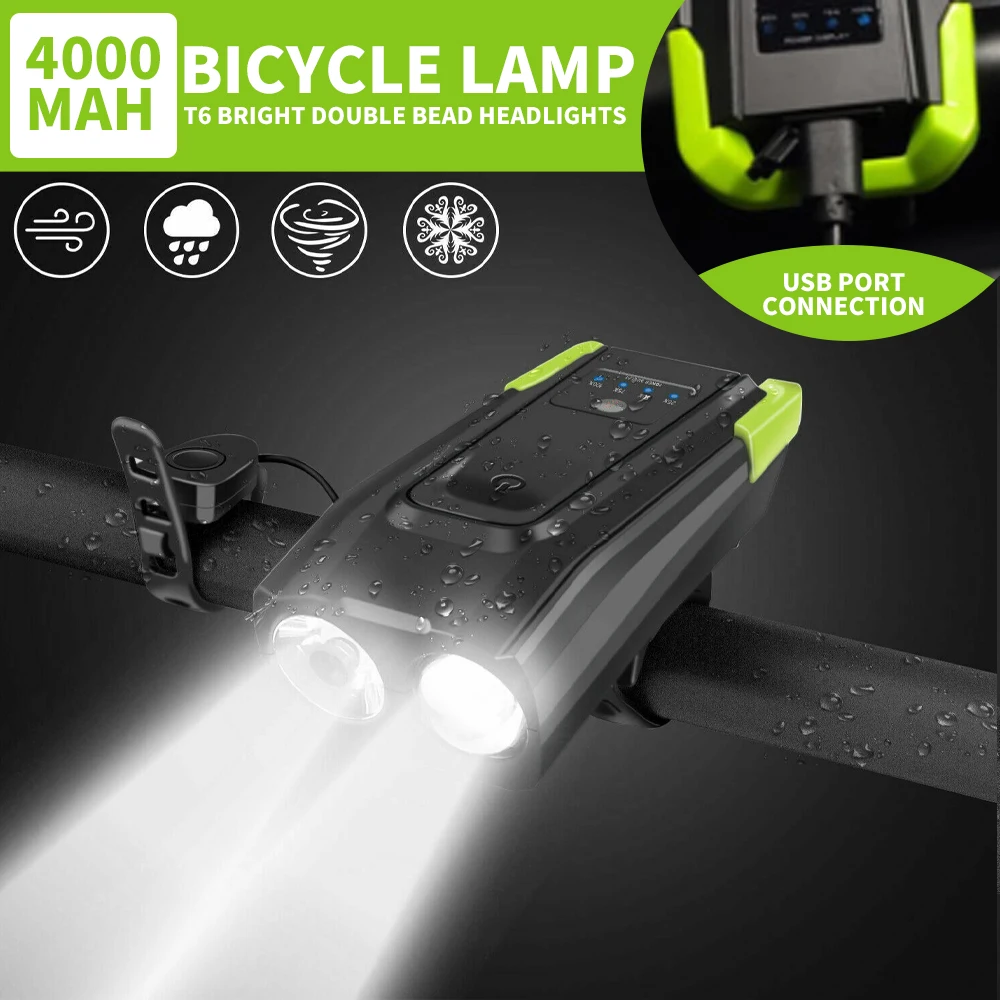 Dual T6 LED Bicycle Front Headlight USB Rechargeable Flash Light 6 Modes With Bell Headlight Horn Cycling Lamp
Dual T6 LED Bicycle Front Headlight USB Rechargeable Flash Light 6 Modes With Bell Headlight Horn Cycling Lamp