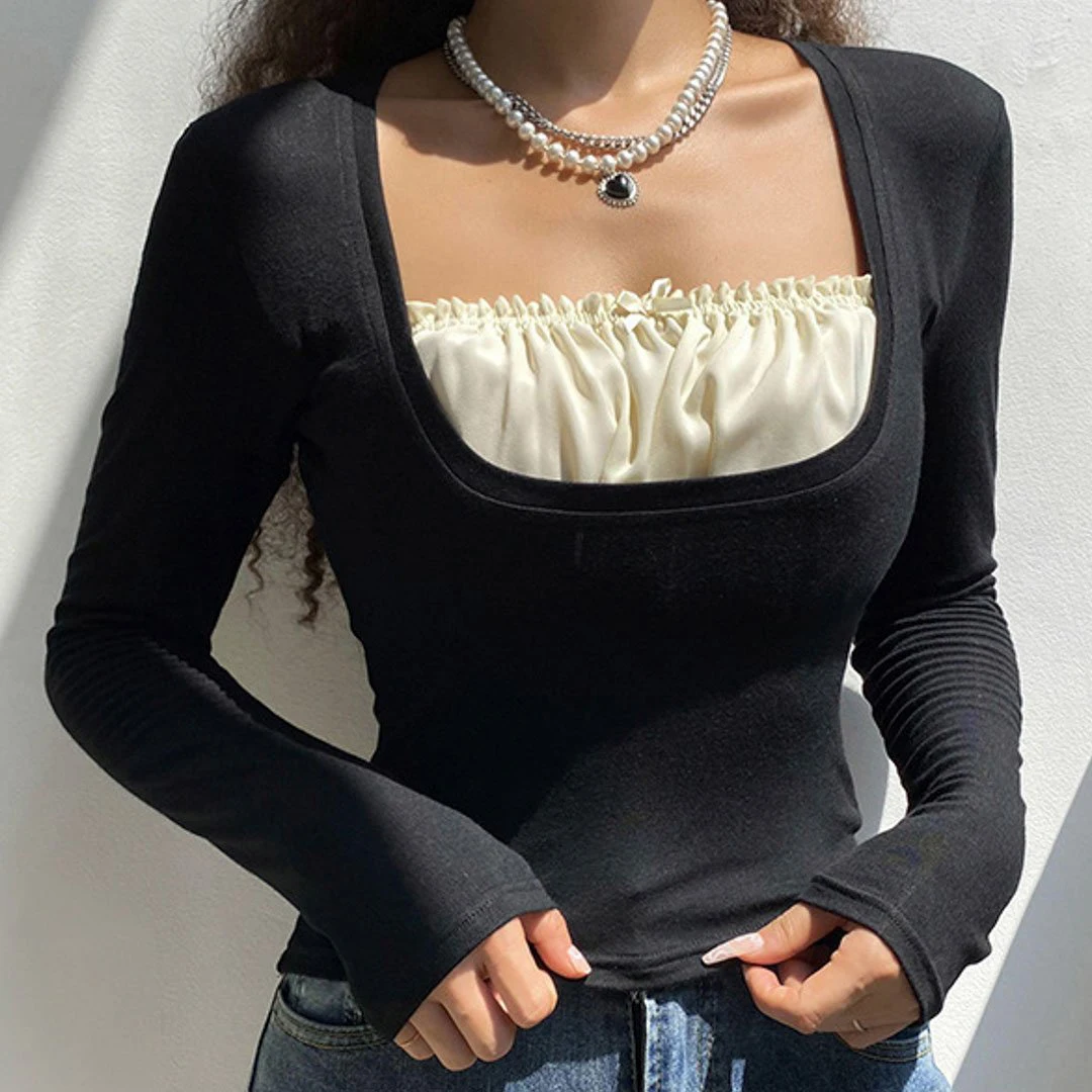 Fashion Slim Y2K Women's T-shirt Color Block Square Collar Long Sleeve Tops Basic Female Clothing High Street Autumn Women Shirt
Fashion Slim Y2K Women's T-shirt Color Block Square Collar Long Sleeve Tops Basic Female Clothing High Street Autumn Women Shirt