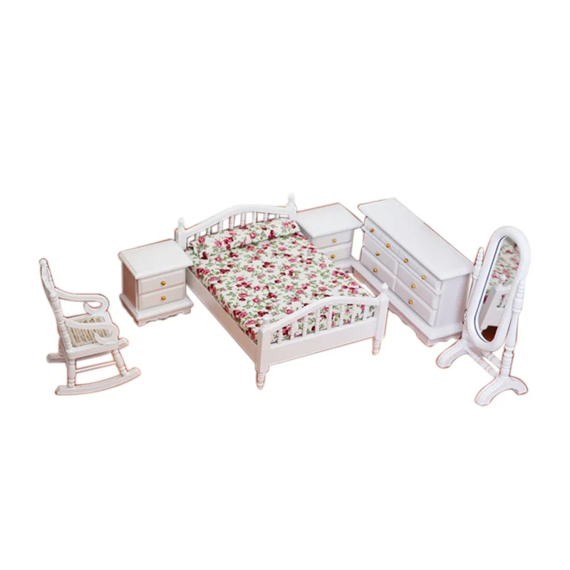 Mini Furniture Bedroom 6 Piece Set Fresh White Wooden Rocking Chair Cabinet Dollhouse Accessories Children's Toys 
Mini Furniture Bedroom 6 Piece Set Fresh White Wooden Rocking Chair Cabinet Dollhouse Accessories Children's Toys