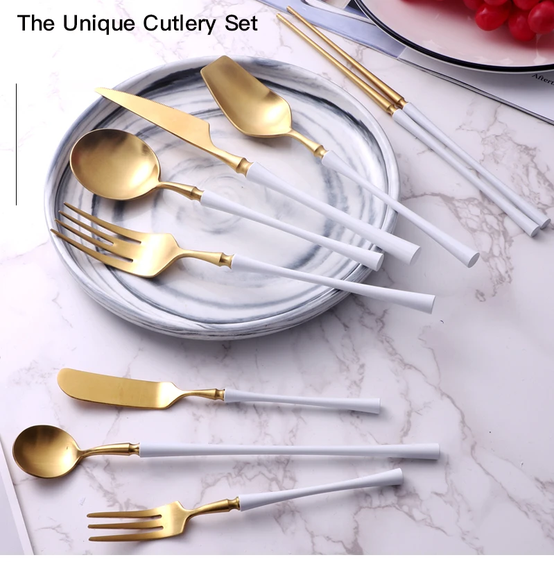 1Pcs Stainless Steel White Gold Dinnerware Set Unique Cutlery Silverware Dinner Knife Fork Spoon Chopsticks Tableware Set
1Pcs Stainless Steel White Gold Dinnerware Set Unique Cutlery Silverware Dinner Knife Fork Spoon Chopsticks Tableware Set