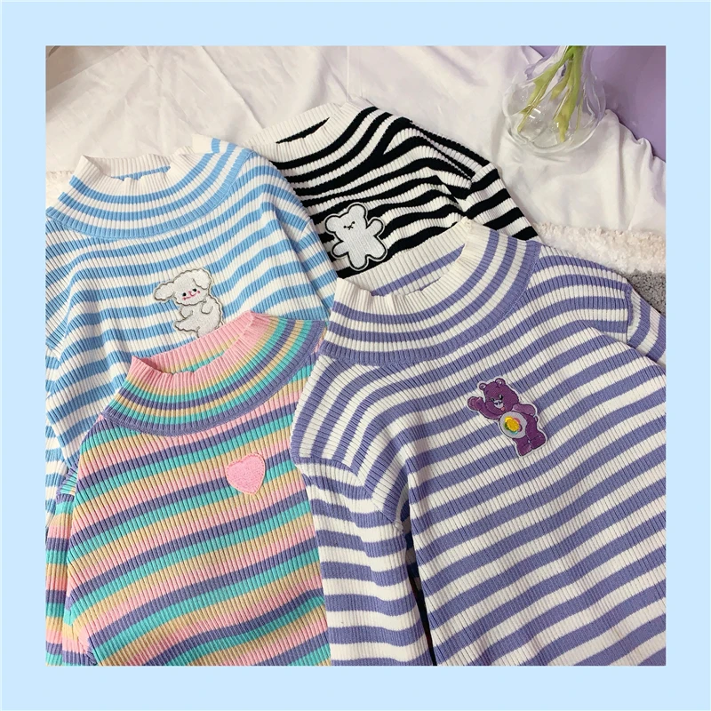 Gummy Bear Sweet Women's Striped Elastic T-Shirt Embroidery Knitted Blouse Dance Tops Long Sleeve / Short Sleeve Cute Girls
Gummy Bear Sweet Women's Striped Elastic T-Shirt Embroidery Knitted Blouse Dance Tops Long Sleeve / Short Sleeve Cute Girls