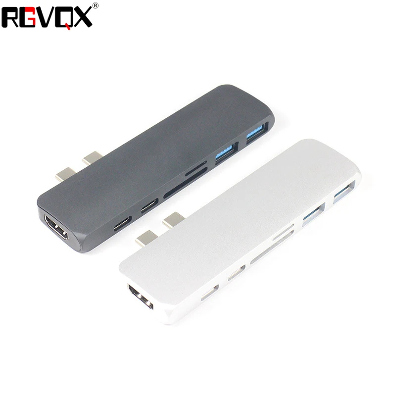 Адаптер USB Type C 7 в 1 Двойная док-станция для MacBook Pro с 4K HDMI USB3.0 SD/Micro SD кардридером |