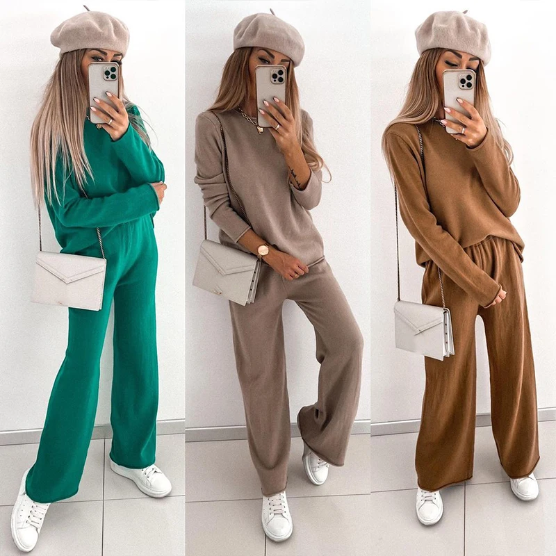 Autumn and winter long sleeve fashion suit pure female two suits elegant O collar pullover + wide leg trouser suit
Autumn and winter long sleeve fashion suit pure female two suits elegant O collar pullover + wide leg trouser suit