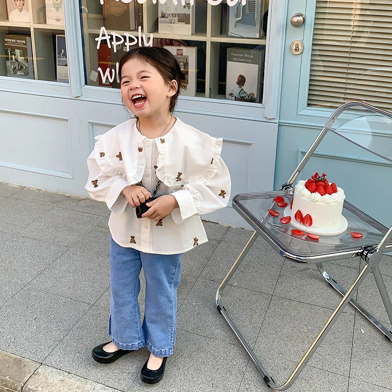 Korean style baby girl caroon embroidery shirt big turn-down collar cotton blouses kids loose Tops
Korean style baby girl caroon embroidery shirt big turn-down collar cotton blouses kids loose Tops