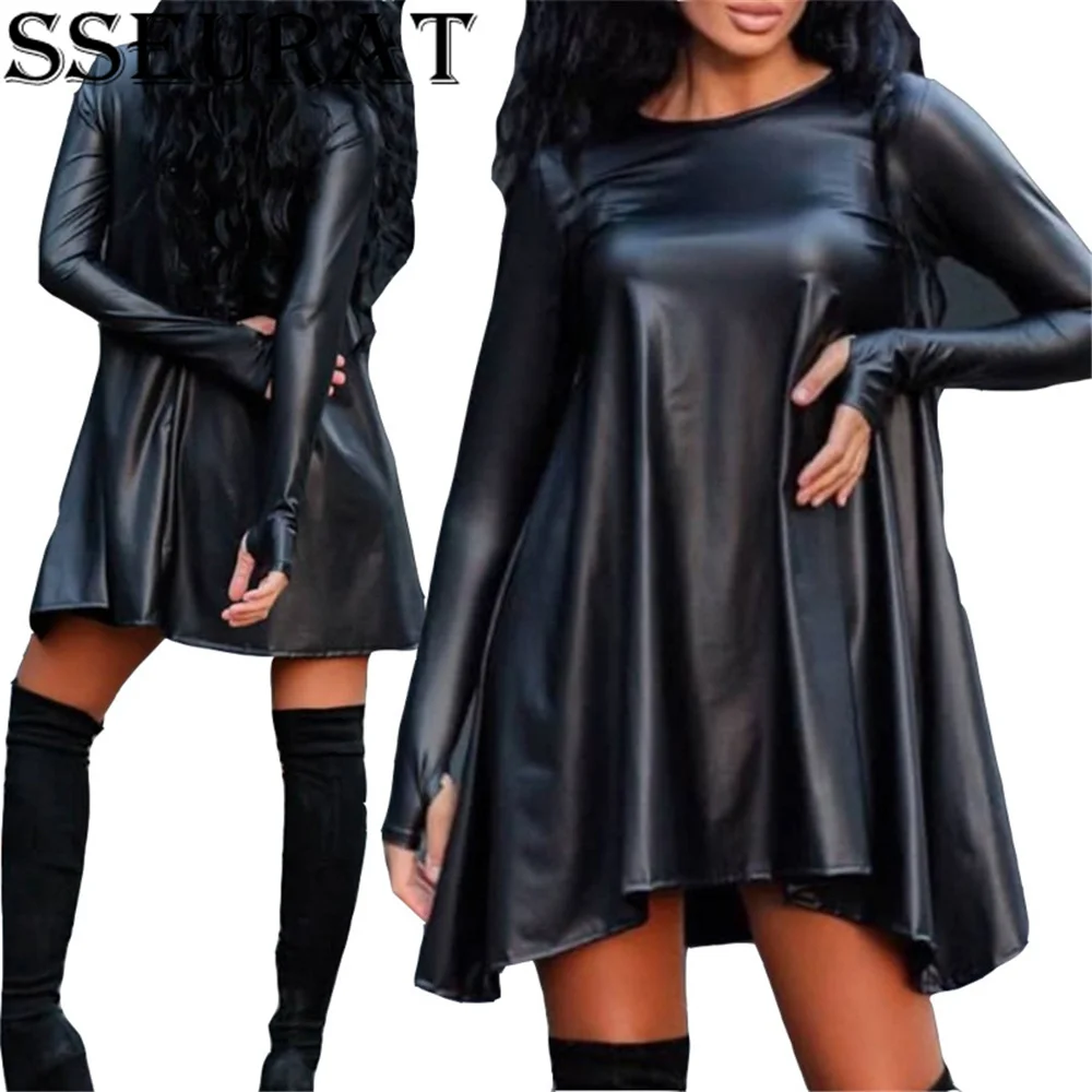 SSEURAT Women's PU Leather Mini Dress Autumn Sexy Solid Color Long Sleeve Loose Dresses Vestidos
SSEURAT Women's PU Leather Mini Dress Autumn Sexy Solid Color Long Sleeve Loose Dresses Vestidos