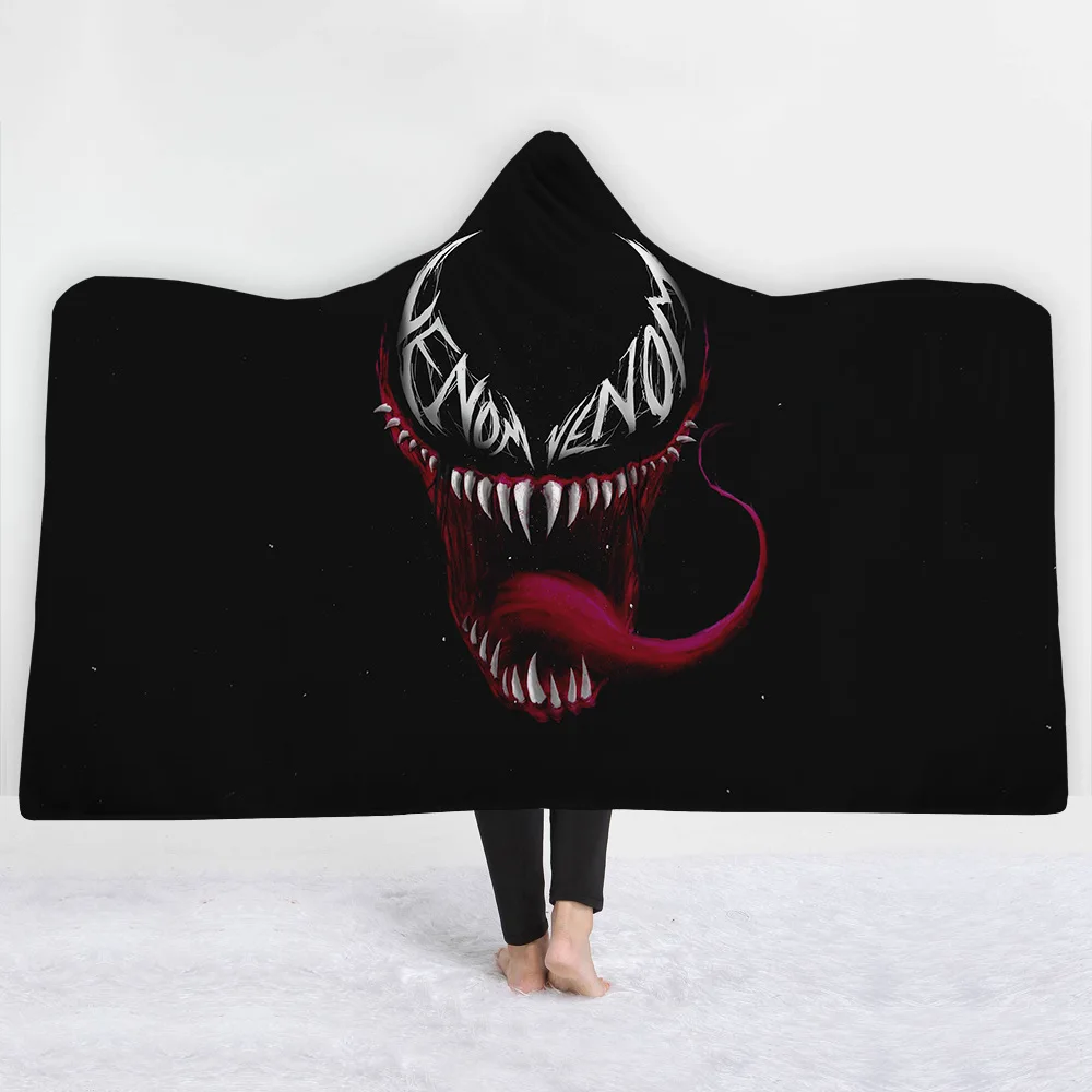 

Child Adults Venom Blanket Flannel Sherpa Fleece Home Warm Malicious Evil Fangs Hooded Blankets Wearable Children Kids Gift