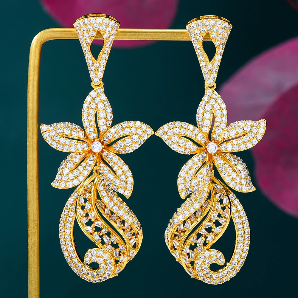 

Missvikki Luxury Long Dangle Earrings Gorgeous Flowers Angel wings High Quality for Women Girl Daily Romantic Earring Jewelry