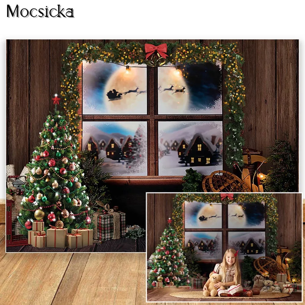 Christmas Window Backdrop for Photography Vintage Wooden Xmas Tree Background Santa Claus Elk Sled Winter Photo Studio Props 
Christmas Window Backdrop for Photography Vintage Wooden Xmas Tree Background Santa Claus Elk Sled Winter Photo Studio Props