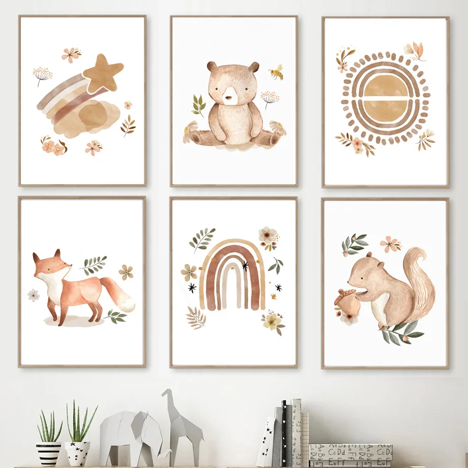 Boho Bear Fox Squirrel Rabbit Hedgehog Rainbow Flower Wall Art Canvas Painting Posters And Prints Wall Pictures Kids Room Decor
Boho Bear Fox Squirrel Rabbit Hedgehog Rainbow Flower Wall Art Canvas Painting Posters And Prints Wall Pictures Kids Room Decor