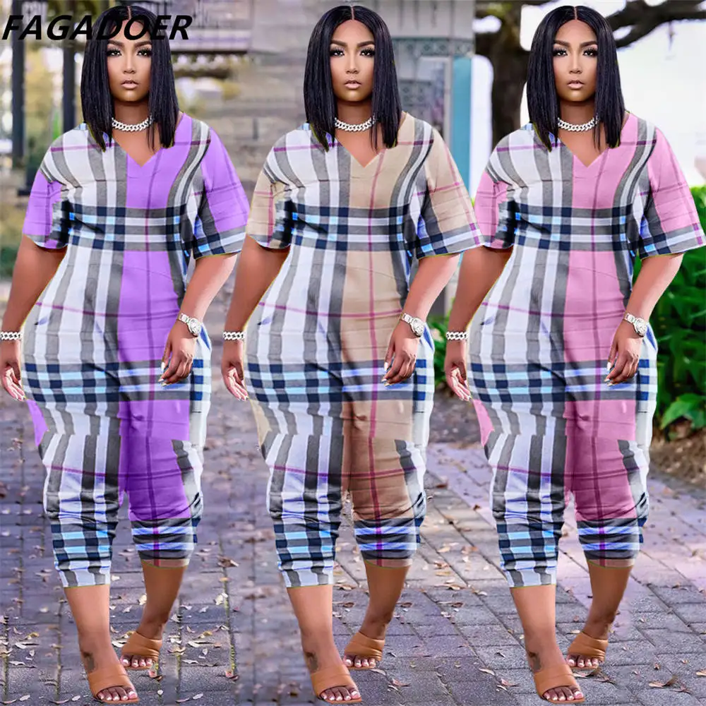 FAGADOER Loose Plaid Print V Neck Jumpsuits Women Short Sleeve One Piece Romper Large Size Female High Streetwear Casual Clothes
FAGADOER Loose Plaid Print V Neck Jumpsuits Women Short Sleeve One Piece Romper Large Size Female High Streetwear Casual Clothes