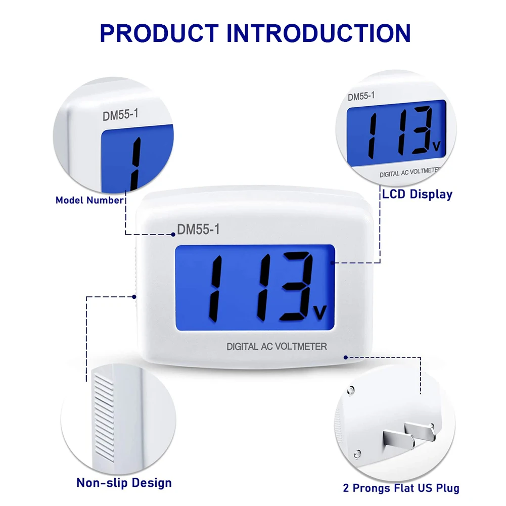 3PCS AC 80-300V LCD Digital AC Voltmeter US Plug Volt Meter Socket AC Flat Voltage Tester Meter Header 110V 220V DM55-1
3PCS AC 80-300V LCD Digital AC Voltmeter US Plug Volt Meter Socket AC Flat Voltage Tester Meter Header 110V 220V DM55-1