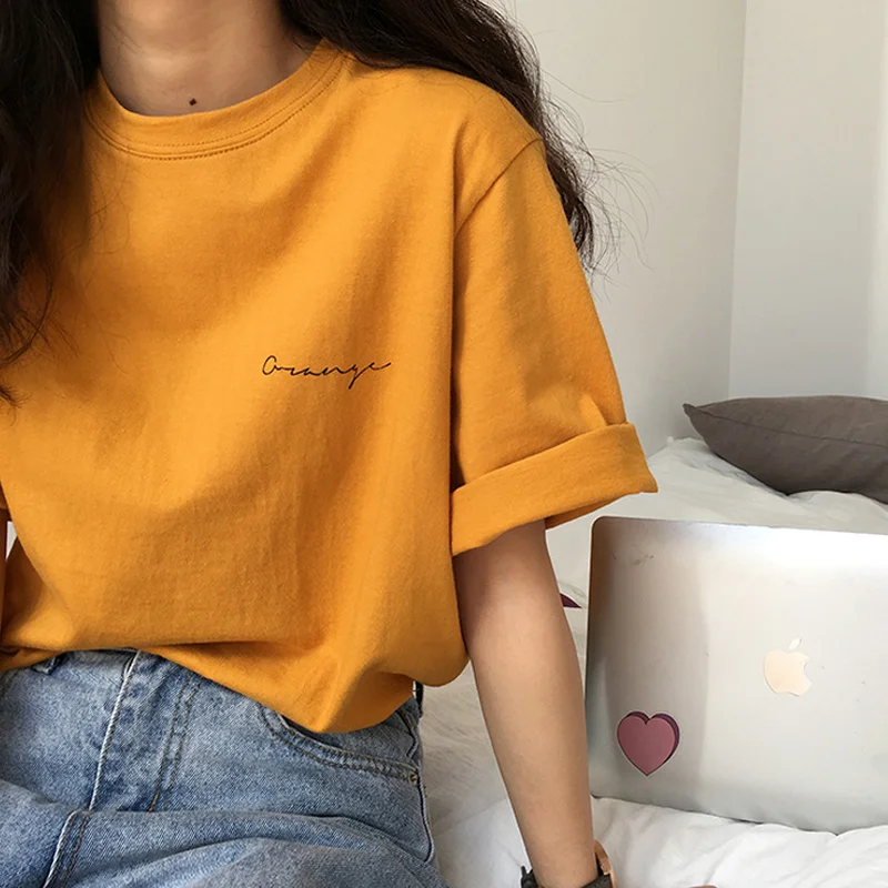 Short Sleeve Woman Tshirts Summer 2021 New Korean Version Loose Student All-match Vintage Letter Printing Chic Ladies' Tops
Short Sleeve Woman Tshirts Summer 2021 New Korean Version Loose Student All-match Vintage Letter Printing Chic Ladies' Tops