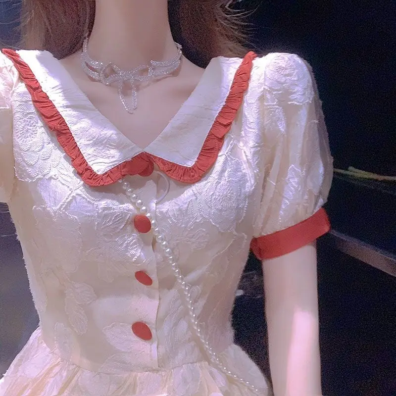 2021 Women Spring Summer Elegant A-line Dresses Lady Peter Pan Colalr Short Sleeve Vestido Female Casual Chic Pleated Dress K112
2021 Women Spring Summer Elegant A-line Dresses Lady Peter Pan Colalr Short Sleeve Vestido Female Casual Chic Pleated Dress K112
