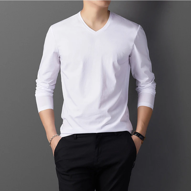 Men's long sleeve autumn base coat men's European and American simple top V-neck solid color high quality long sleeve T-shirt
Men's long sleeve autumn base coat men's European and American simple top V-neck solid color high quality long sleeve T-shirt