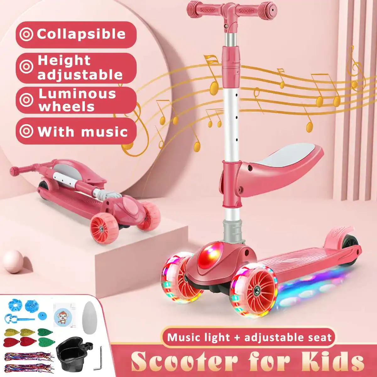 

Детские регулируемые скутеры со светодиодсветильник кой, скутер для детей с 3 светящимися колесами, роликовый скейтборд, игрушки для детей, ...