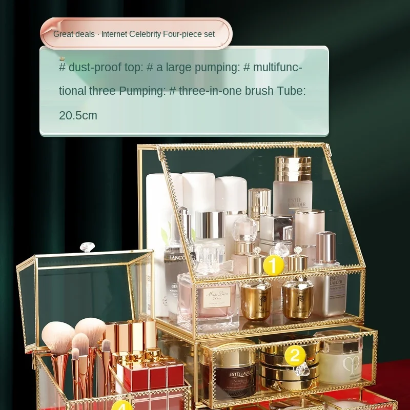 Glass Cosmetics Storage Box Household Dustproof Desktop Large Capacity Dressing Table Skincare Shelves High Quality and Durable
Glass Cosmetics Storage Box Household Dustproof Desktop Large Capacity Dressing Table Skincare Shelves High Quality and Durable