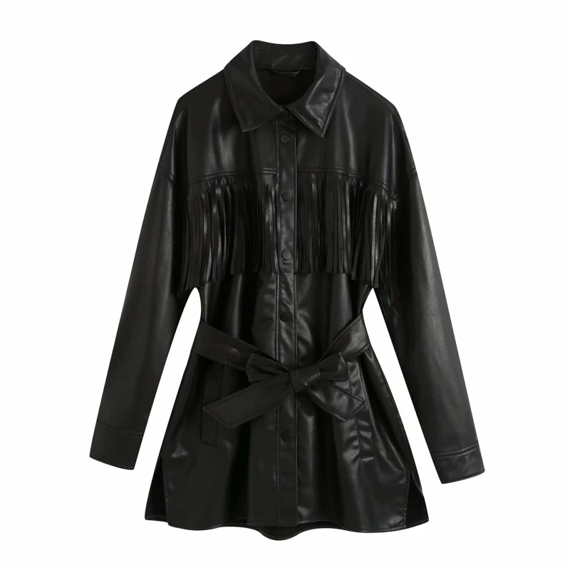 PUWD Vintage Woman Leather Tassel Long Jacket 2022 Fashion Ladies Autumn Black Belt Outerwear Female Turn Down Collar Coats
PUWD Vintage Woman Leather Tassel Long Jacket 2022 Fashion Ladies Autumn Black Belt Outerwear Female Turn Down Collar Coats