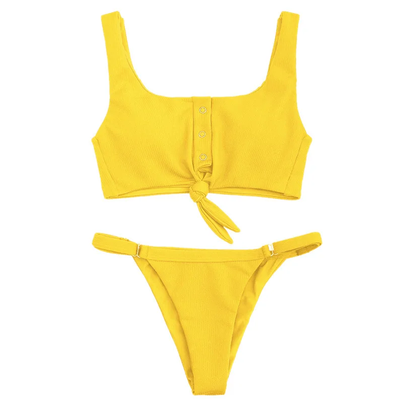 New cross-border hot selling solid color backless women's swimsuit fashion sexy two-piece bikini European and American-style sw | Спорт и