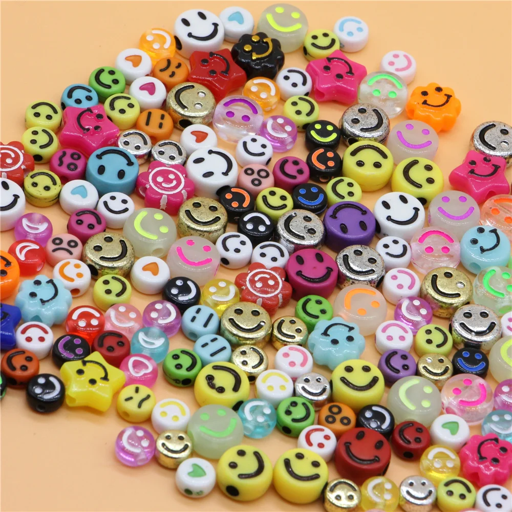 

Mixed Acrylic Beads Smiley Face Round Pentagon Cube Loose Spacer Beads For Jewelry Making Handmade Diy Bracelet Necklace