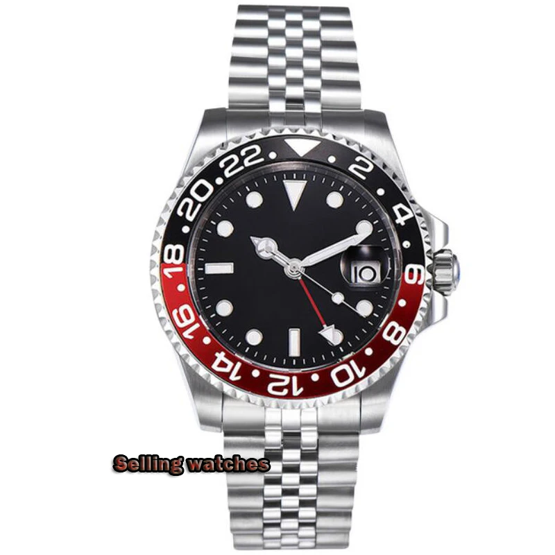 

40mm PARNIS Blue/red bezel Mechanical clock deployment clasps Jubilee Bracelet Sapphire Crystal Date GMT Automatic Mens watch