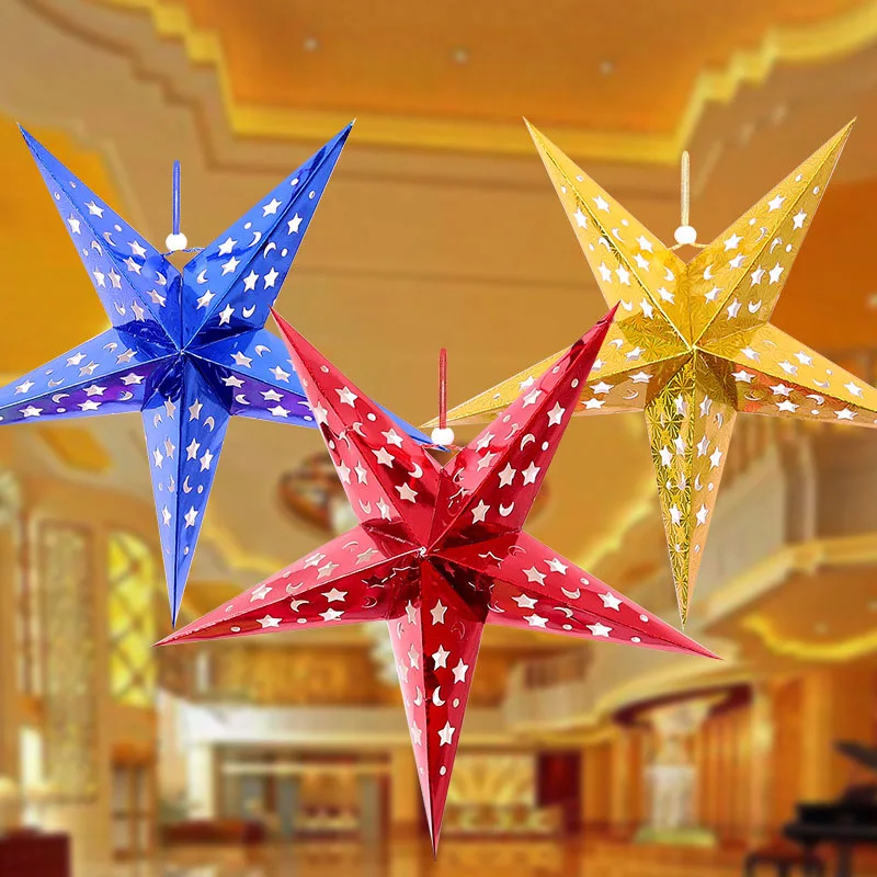 Christmas Decorations Stars 3D Laser Paper Five-star Halloween Christmas Pendant Bar Mall Ceiling Paper Star Pendant Lampshade 
Christmas Decorations Stars 3D Laser Paper Five-star Halloween Christmas Pendant Bar Mall Ceiling Paper Star Pendant Lampshade