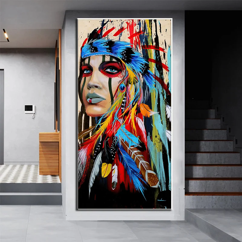 Graffiti Colorful Indian Girl with Feather Canvas Posters Prints Painting Modern Art Wall Picture Indian Woman Home Wall Decor
Graffiti Colorful Indian Girl with Feather Canvas Posters Prints Painting Modern Art Wall Picture Indian Woman Home Wall Decor