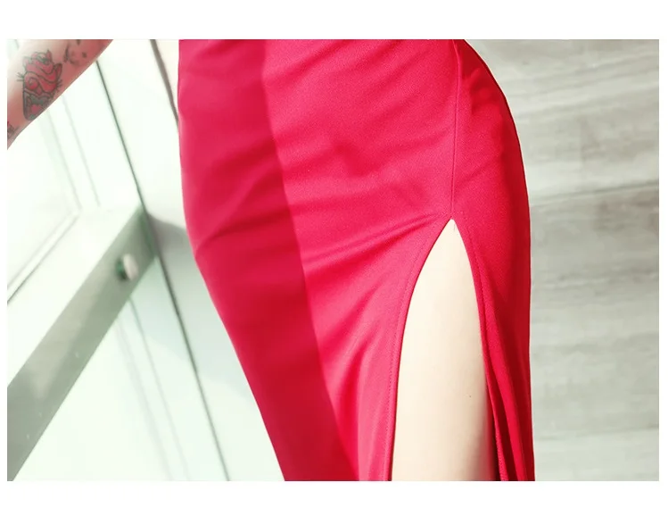 New autumn and winter dresses host banquet dress evening low cut sexy split long skirt Slim temperament ladies dress 
New autumn and winter dresses host banquet dress evening low cut sexy split long skirt Slim temperament ladies dress
