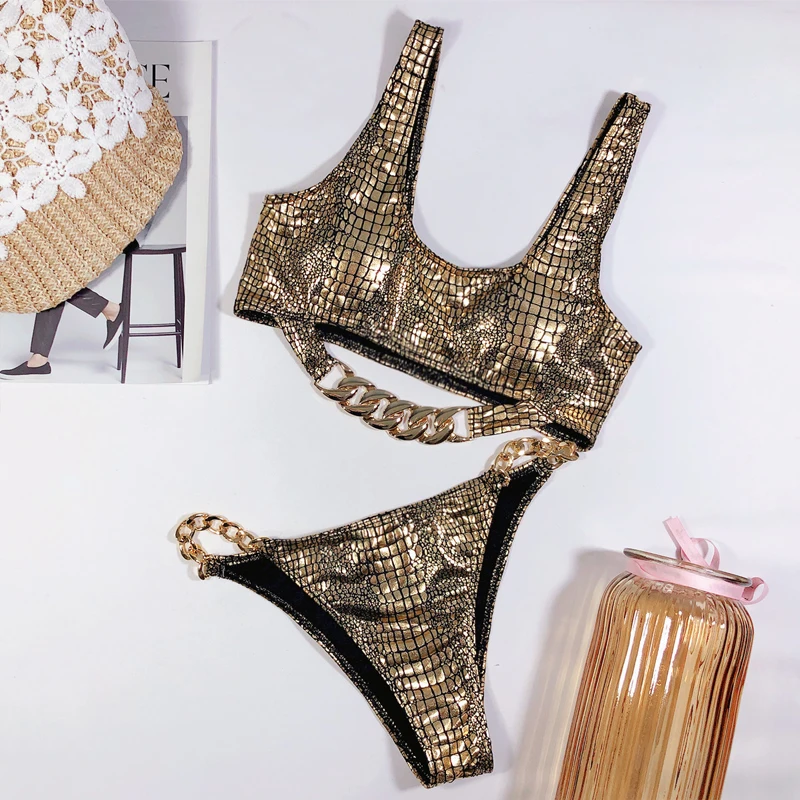 Fors Snake shiny sexy bikini set 2020 Bandeau push up swimsuit female Metal ring swimwear women Chain bathing suit swim wear new
Fors Snake shiny sexy bikini set 2020 Bandeau push up swimsuit female Metal ring swimwear women Chain bathing suit swim wear new