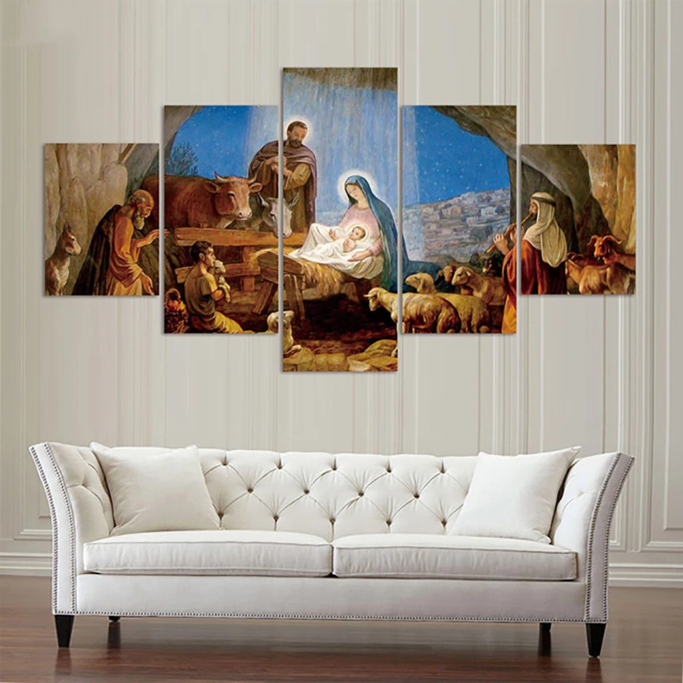 Modular Canvas Poster Home Decor Pictures 5 Piece/Pcs Birth Of Christian Jesus Framed Wall Art Painting HD Printed Living Room
Modular Canvas Poster Home Decor Pictures 5 Piece/Pcs Birth Of Christian Jesus Framed Wall Art Painting HD Printed Living Room