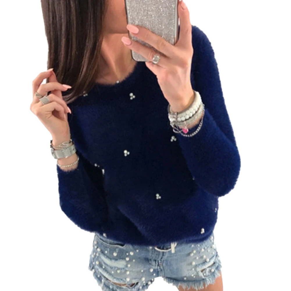 Hot Winter Women Fashion Faux Pearl Beading Solid Color Plush Long Sleeve Pullover Solid Color Warm Polyester Spandex pullover
Hot Winter Women Fashion Faux Pearl Beading Solid Color Plush Long Sleeve Pullover Solid Color Warm Polyester Spandex pullover