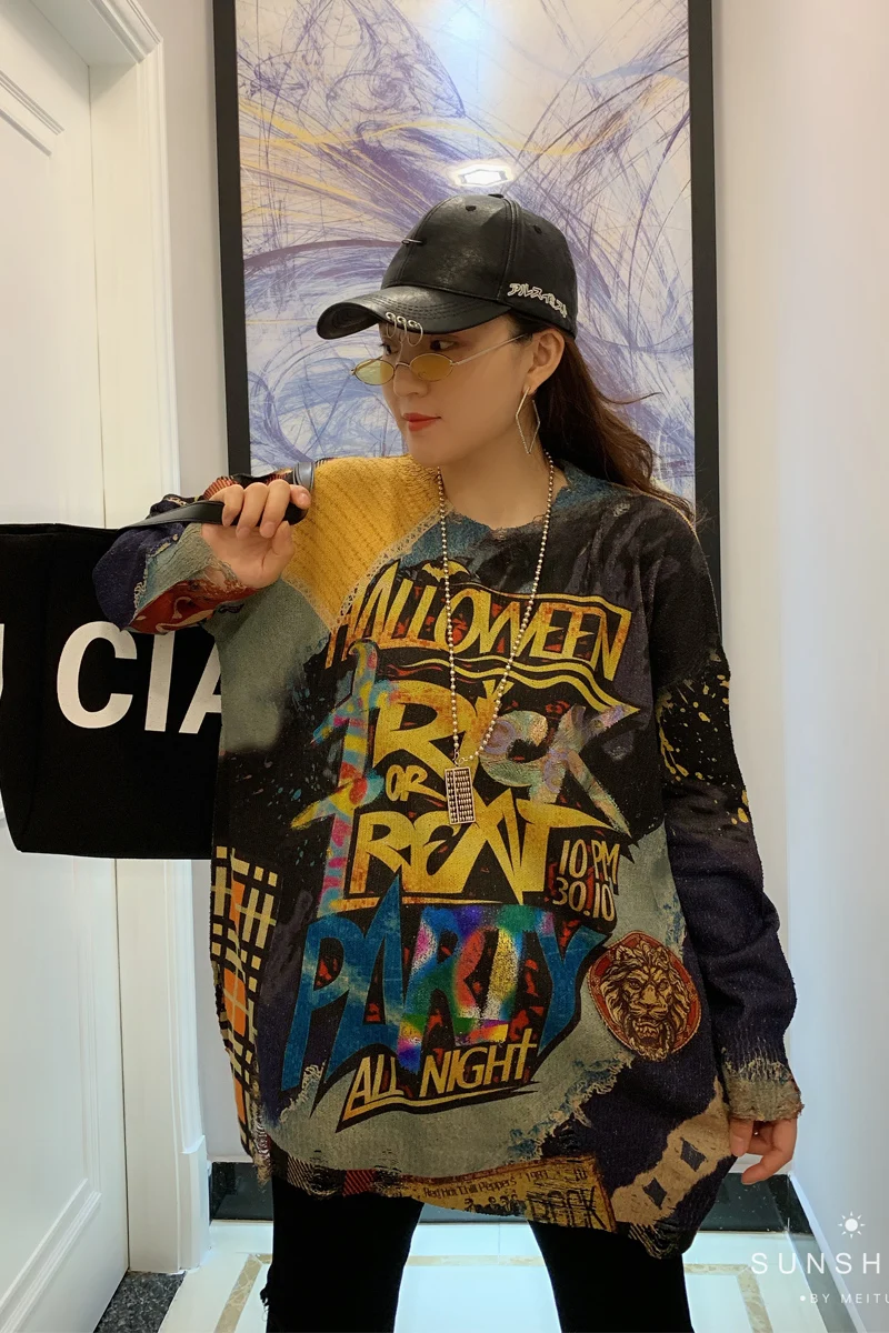 Punk Rock Sweaters Women Tide Gold Print Jumpers Knit Long Sleeve Loose Casual Plus Size Tops Vintage Women Clothing SA140S30
Punk Rock Sweaters Women Tide Gold Print Jumpers Knit Long Sleeve Loose Casual Plus Size Tops Vintage Women Clothing SA140S30