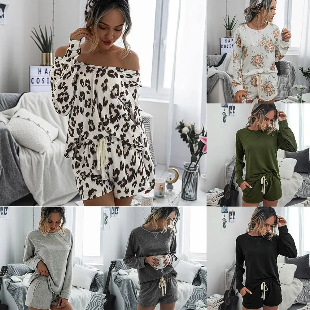 Women Leopard Print Sleepwear Set Pajamas Blouse Top Drawstring Pockets Shorts Plus size short Pant Homewear Sleepwear Nightwear
Women Leopard Print Sleepwear Set Pajamas Blouse Top Drawstring Pockets Shorts Plus size short Pant Homewear Sleepwear Nightwear