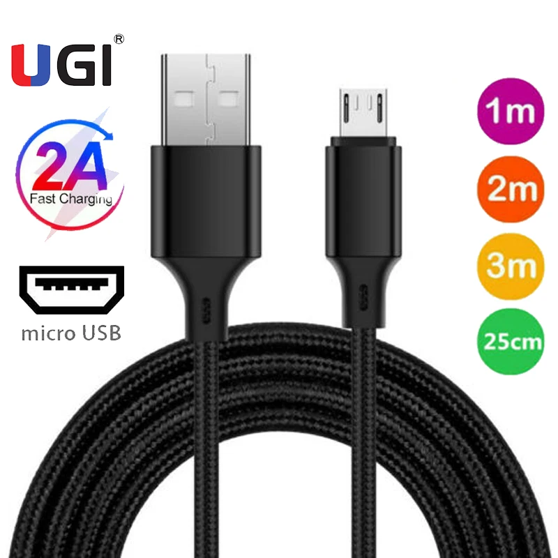 

UGI 2A Fast Charging Cable Micro USB USB C Type C For Samsung Huawei Data Sync Transfer 1M 2M 3M Braided Nylon Cord For Xiaomi
