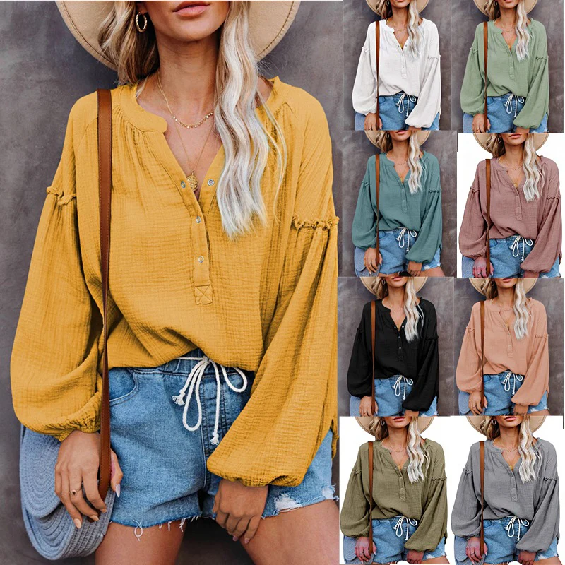 2021 New Spring Autumn Women Shirts Solid Color Stitching Lantern Sleeves Oversized Blouses Female Loose Casual Shirt
2021 New Spring Autumn Women Shirts Solid Color Stitching Lantern Sleeves Oversized Blouses Female Loose Casual Shirt