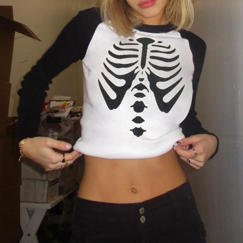 Hirigin E-girl Винтажные Футболки с принтом черепа женские осенние Лоскутные толстовки с длинным рукавом Пуловеры Y2K гранж Готический укороченны... 
Hirigin E-girl Винтажные Футболки с принтом черепа женские осенние Лоскутные толстовки с длинным рукавом Пуловеры Y2K гранж Готический укороченны...