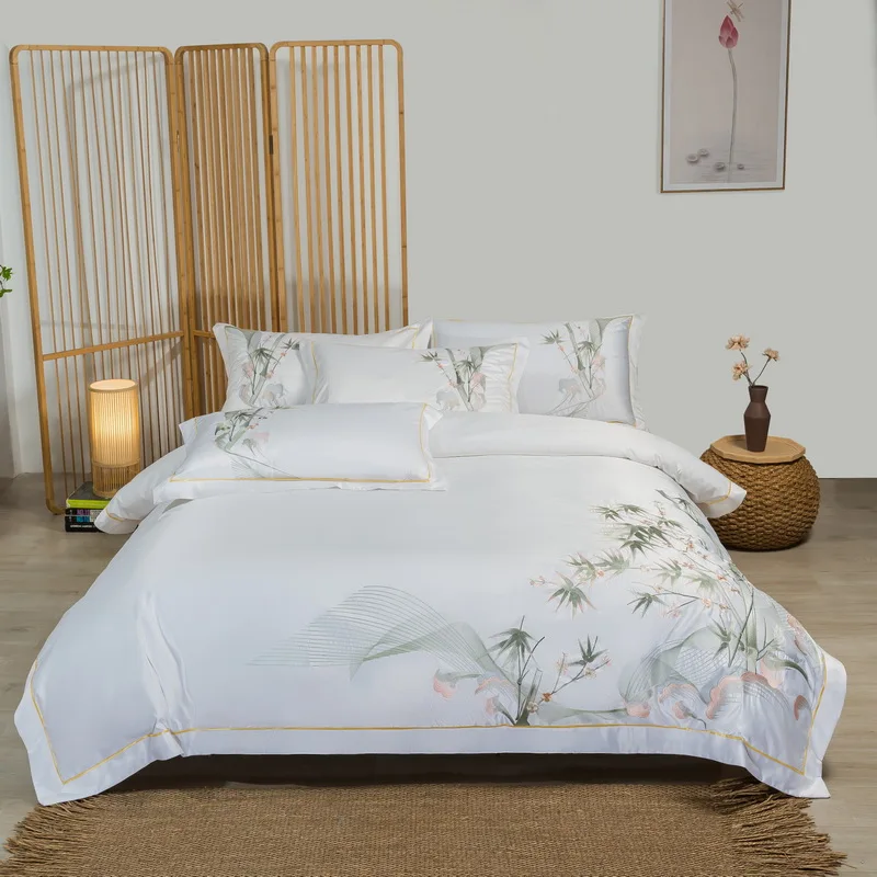 Luxury New Chinese Style Bamboo Embroidery Breathable Bedding Set Satin Silk Cotton Double Duvet Cover Set Bed Sheet Pillowcase
Luxury New Chinese Style Bamboo Embroidery Breathable Bedding Set Satin Silk Cotton Double Duvet Cover Set Bed Sheet Pillowcase