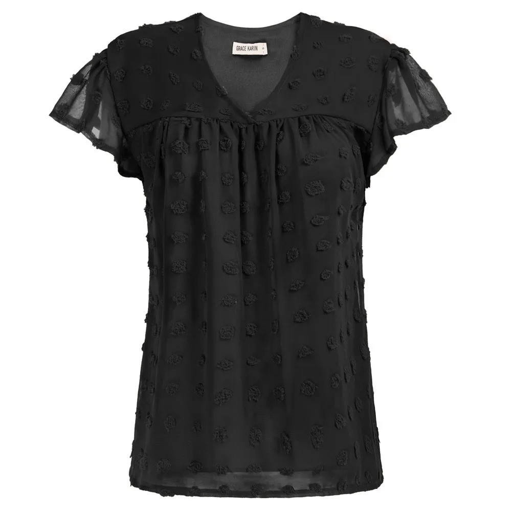 GRACE KARIN Women's Swiss Dot Shirts Chiffon V Neck Short Sleeve Flowy Tops Short Sleeve Dropped Shoulder V-Neck Blouse A30
GRACE KARIN Women's Swiss Dot Shirts Chiffon V Neck Short Sleeve Flowy Tops Short Sleeve Dropped Shoulder V-Neck Blouse A30