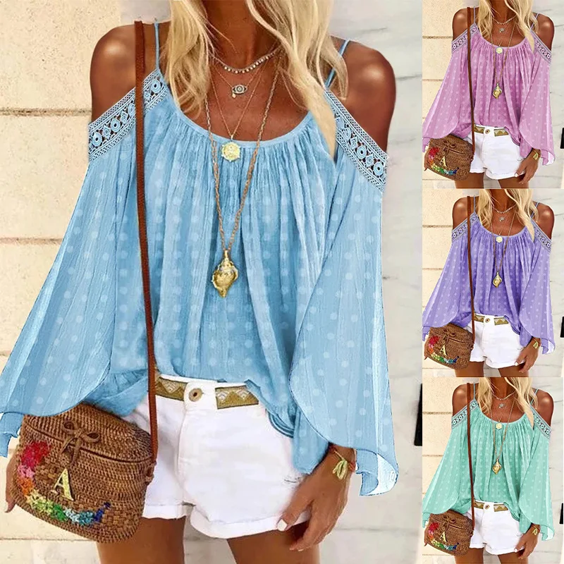 Women Sexy Lace Off Shoulder Summer Fashion Casaul Clothes Tops Long Sleeve Dot Shirt Femme Blusa Mujer
Women Sexy Lace Off Shoulder Summer Fashion Casaul Clothes Tops Long Sleeve Dot Shirt Femme Blusa Mujer
