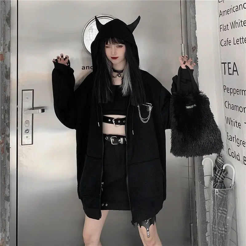 Cardigan Hooded sweater Loose Coat Jacket Sweatshirt vintage black Plus fleece clothes Chain Accessory punk streetwear oversize
Cardigan Hooded sweater Loose Coat Jacket Sweatshirt vintage black Plus fleece clothes Chain Accessory punk streetwear oversize