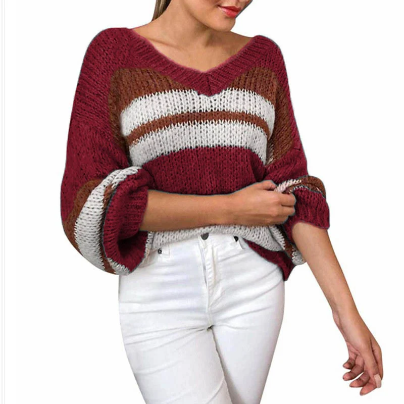 Pullovers Women V-neck Harajuku Simple Knitted Top Striped Sweater Autumn Winter Long Sleeve Warm Female Casual Women's Jumper
Pullovers Women V-neck Harajuku Simple Knitted Top Striped Sweater Autumn Winter Long Sleeve Warm Female Casual Women's Jumper