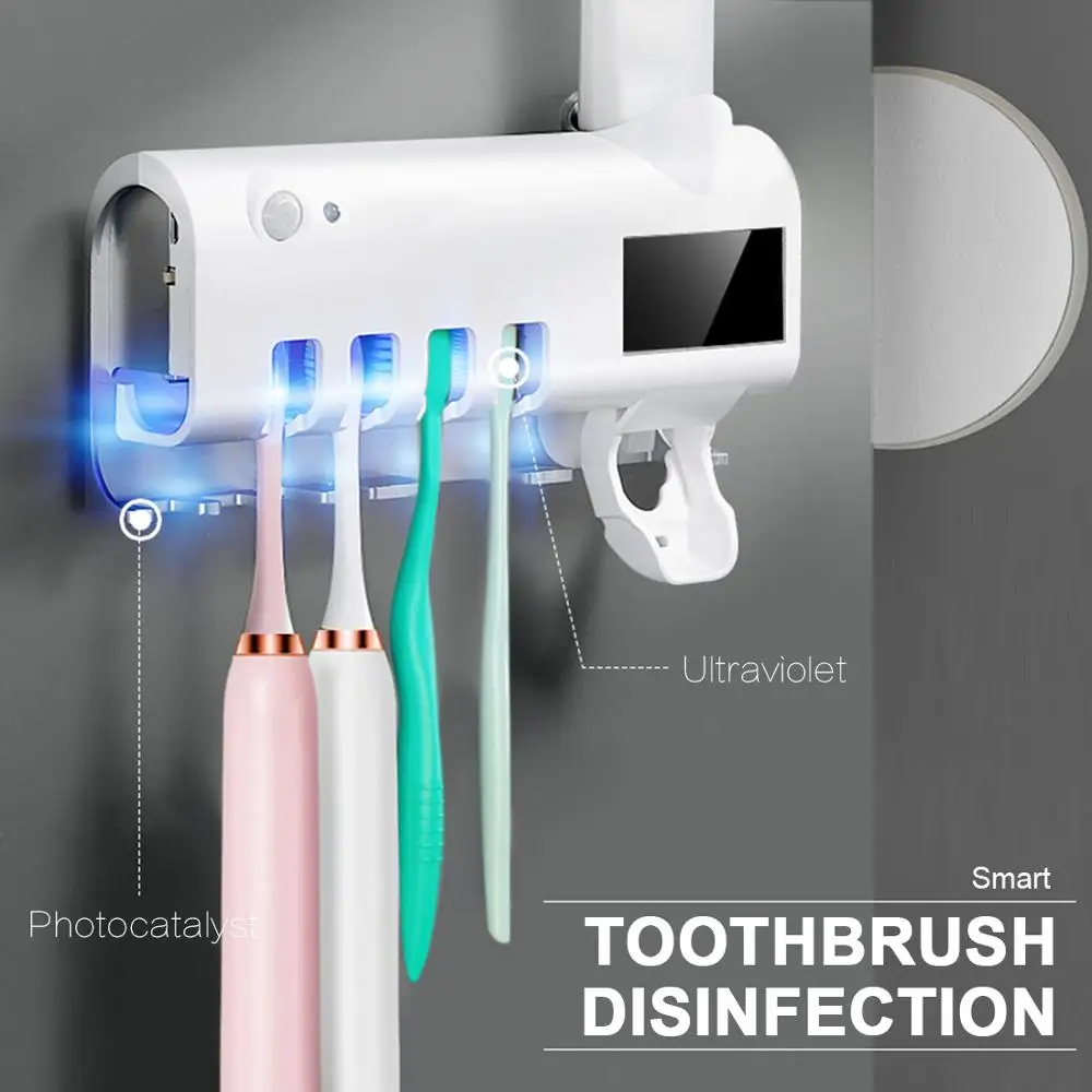 Household Toothbrush Sanitizers Toothpaste Dispenser Toothbrush Holder UV Solar Panel Charger Wall-Mounted