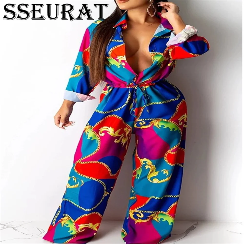 SSEURAT Fashion Print Lace-Up Jumpsuits Full Sleeve Autumn Rompers High Waist Wide Leg Pants Temperament Overall Jumpsuits
SSEURAT Fashion Print Lace-Up Jumpsuits Full Sleeve Autumn Rompers High Waist Wide Leg Pants Temperament Overall Jumpsuits