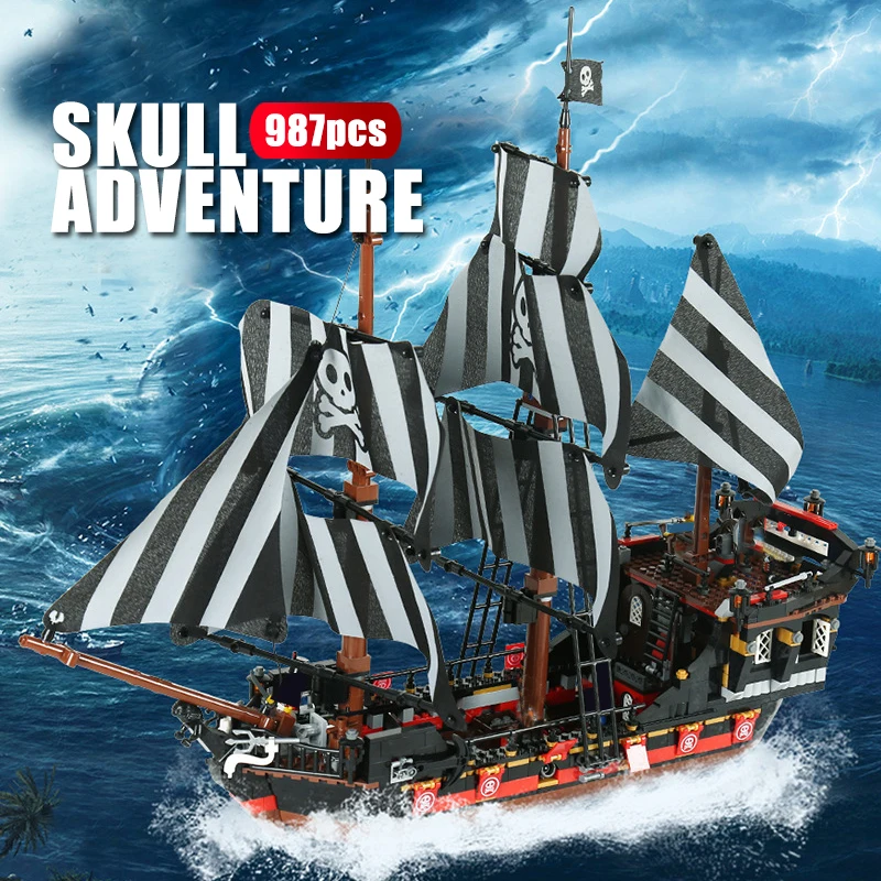 

Creator Ideas the Skull Adventure Pirates Ship Building Blocks of the Caribbean Bricks Set Black Pearl Boat Children Kids Toys