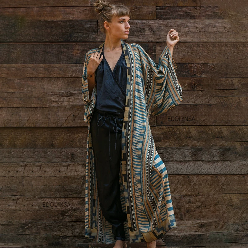 Bohemian Printed Bikini Cover-ups Elegant Self Belted Kimono Dress Tunic Women Plus Size Beach Wear Swim Suit Cover Up Q1228
Bohemian Printed Bikini Cover-ups Elegant Self Belted Kimono Dress Tunic Women Plus Size Beach Wear Swim Suit Cover Up Q1228