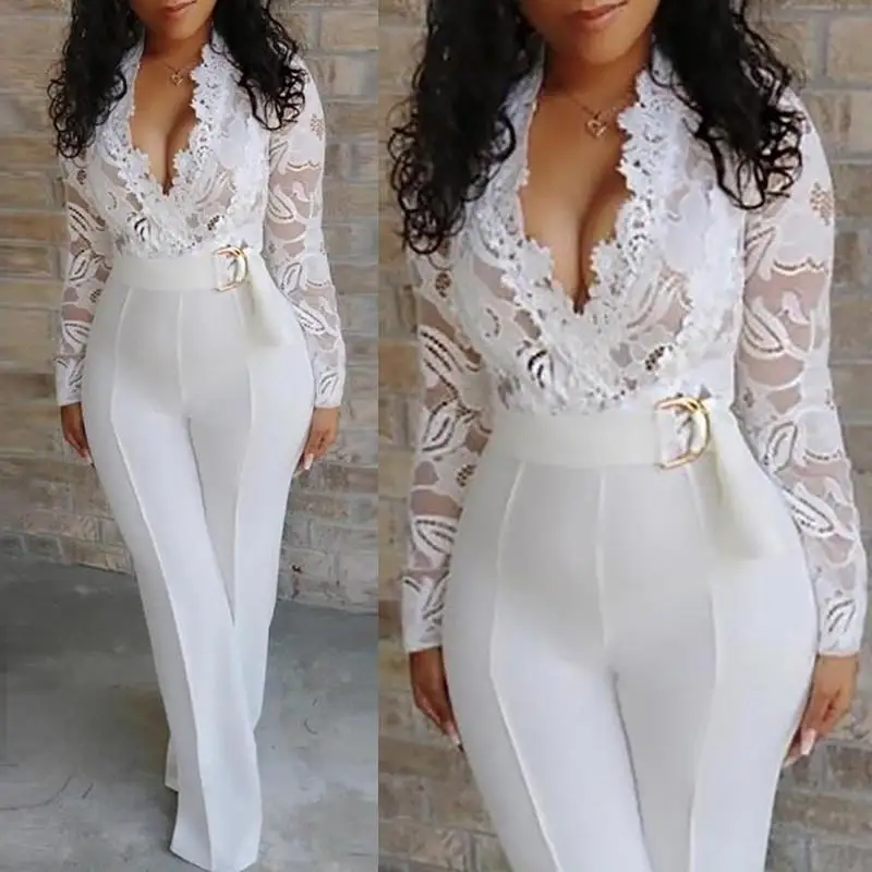 White Jumpsuit Women Lace Stitching Long Sleeve V-neck Plus Size Wide Leg Long Pants Office Lady Jumpsuits For Women Lugentolo
White Jumpsuit Women Lace Stitching Long Sleeve V-neck Plus Size Wide Leg Long Pants Office Lady Jumpsuits For Women Lugentolo