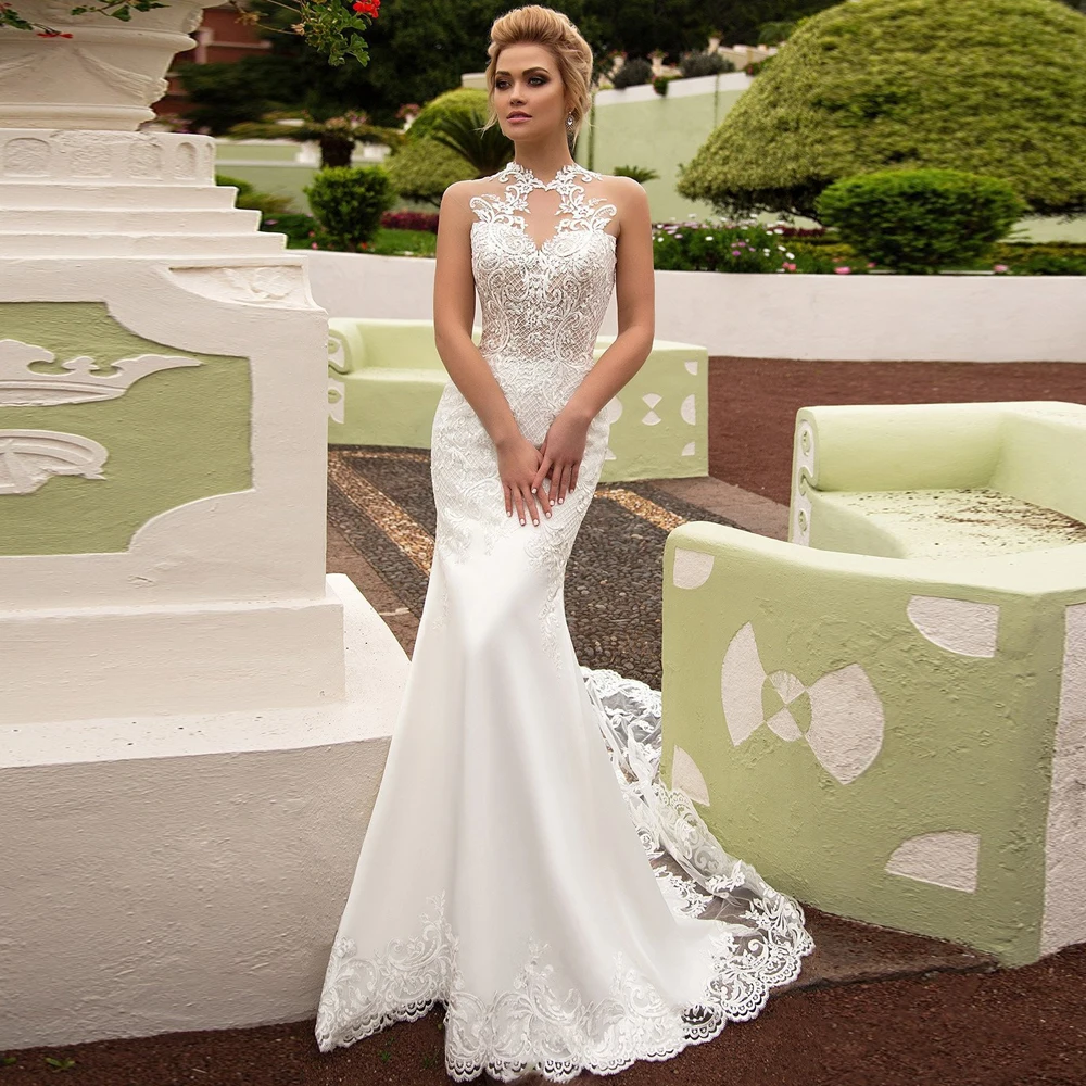 Vestidos Sexy Wedding Dresses Tulle Appliques Pleat O-Neck Sleeveless Covered Button Mermaid Bridal Gowns Novia Do 2021
Vestidos Sexy Wedding Dresses Tulle Appliques Pleat O-Neck Sleeveless Covered Button Mermaid Bridal Gowns Novia Do 2021