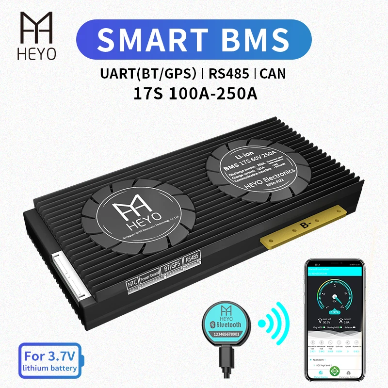 HEYO Smart BMS Li Ion 17S 60V 100A 120A 150A 200A 250A Bluetooth BT GPS приложение USB к UART RS485 зарядная батарея E